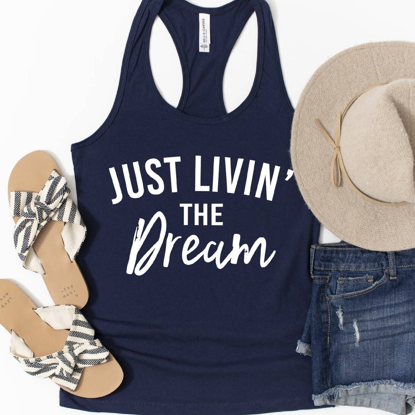 Summer Just Livin' the Dream Ocean Resort Shop Graphic Tank: Navy / Racerback