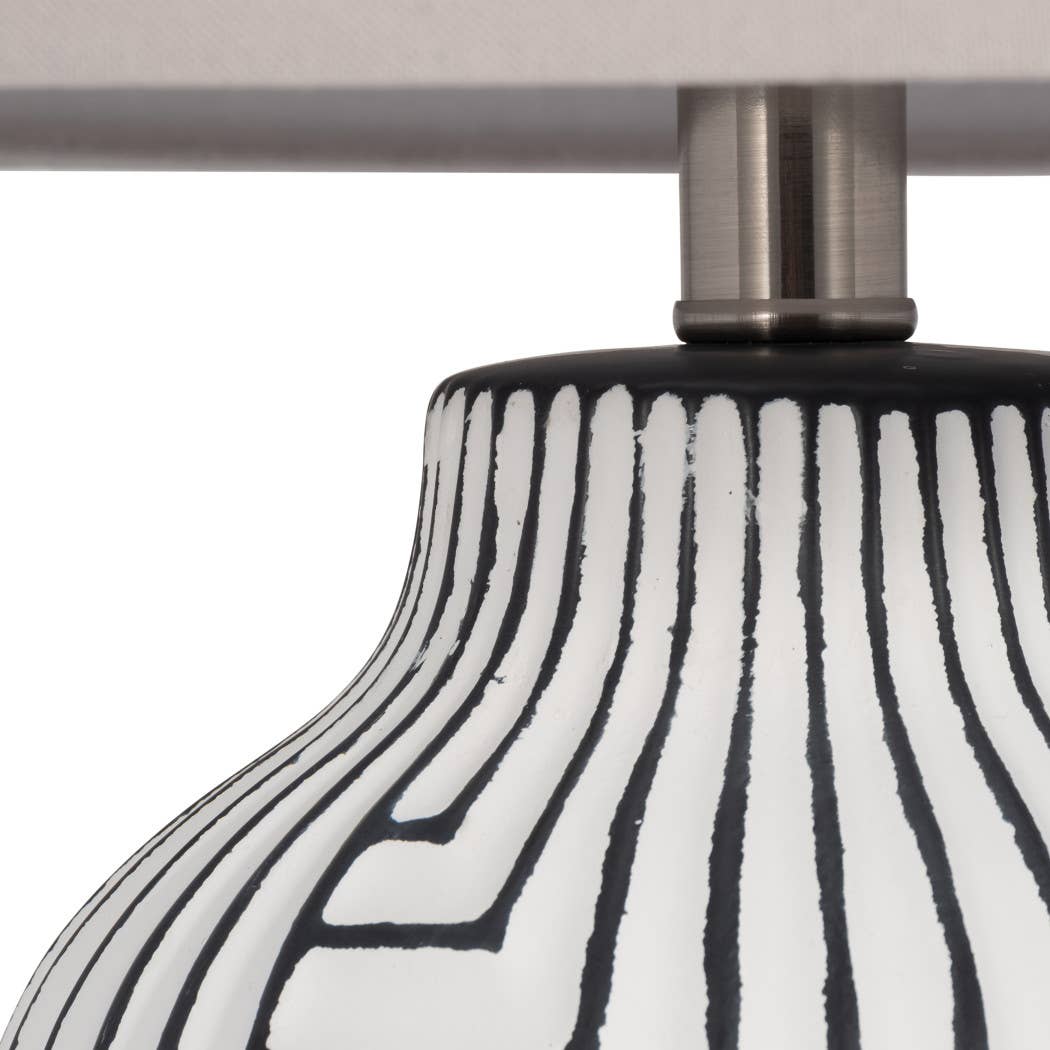 Table Lamp - White Ceramic Boho Tribal Textured, 26 in.