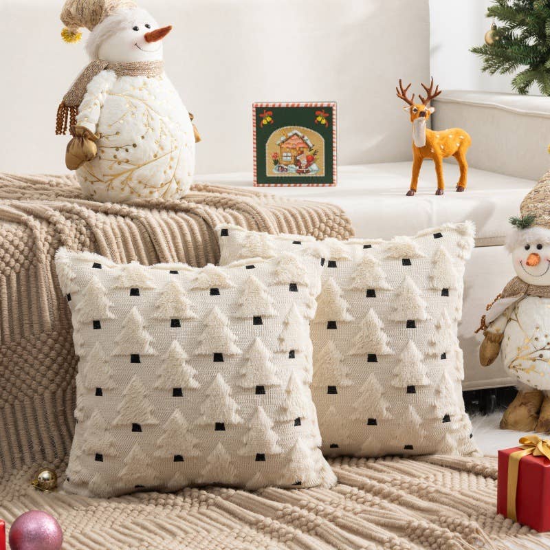 Christmas Tree Embroidered Pillow Cover Holiday Decor