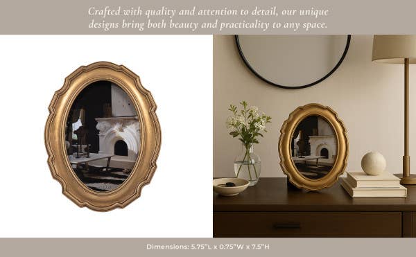Photo Frame - Gold Polyresin Round Vintage Style, 4x6 in.