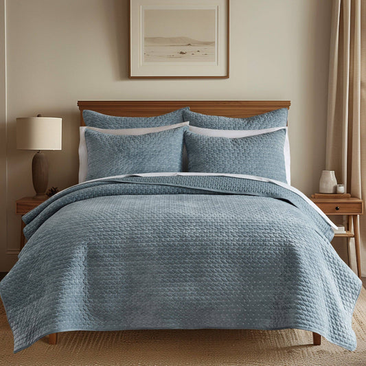 Velvet Stitch Quilt Set: Chambray / Full/Queen