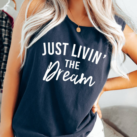 Summer Just Livin' the Dream Ocean Resort Shop Graphic Tank: Navy / Racerback