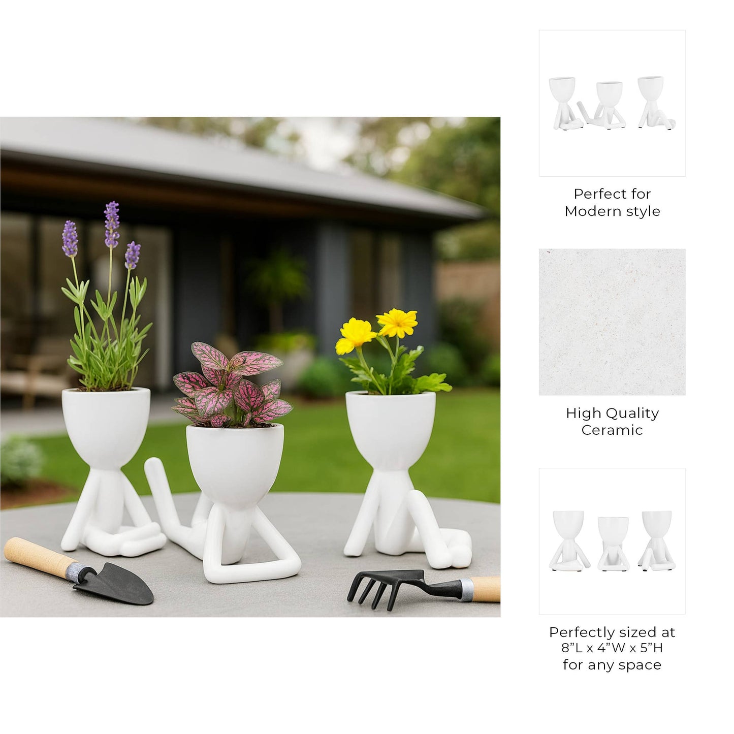 White Ceramic Sitting Human Figure, 6 in. 1pc Random