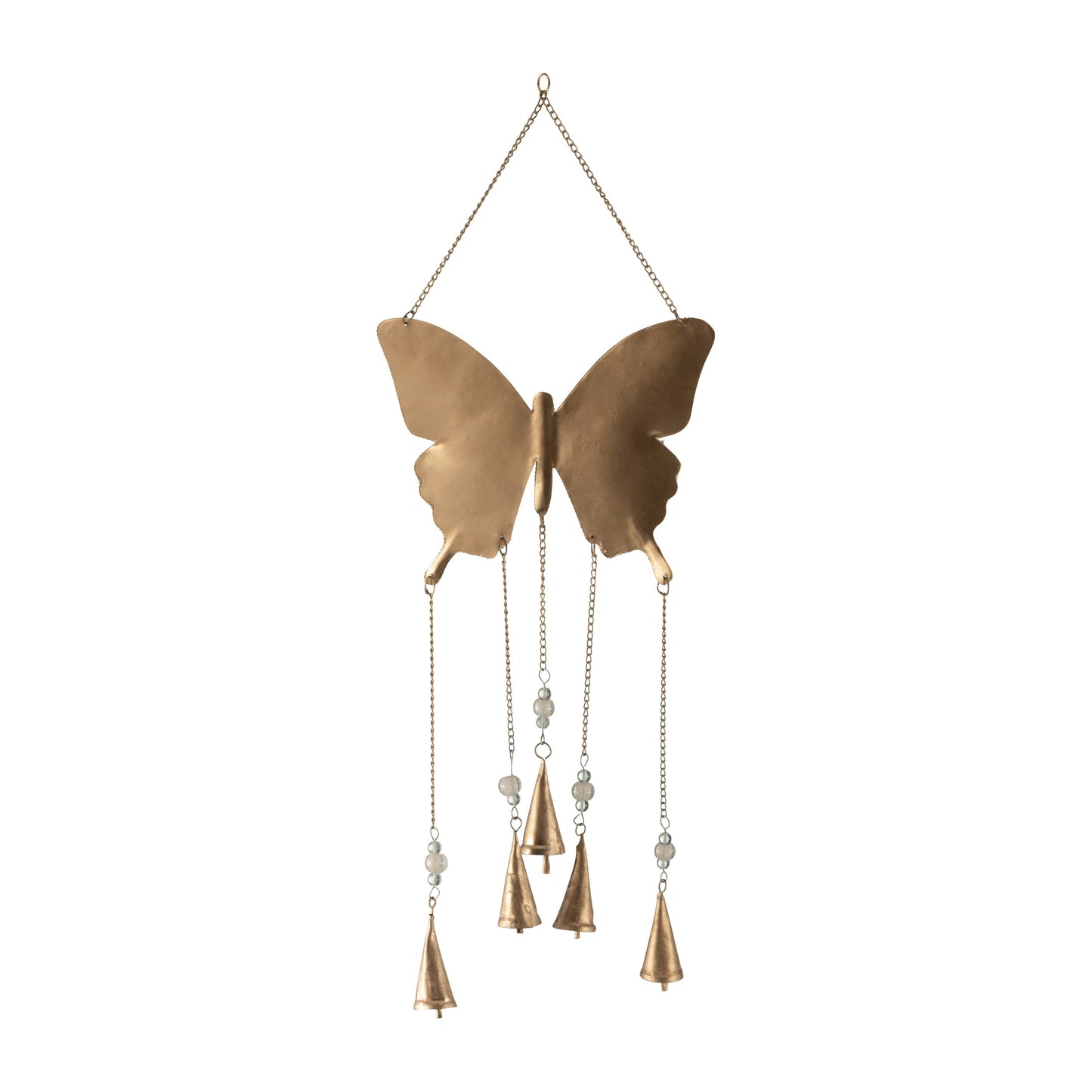 Wind Chime - Gold Metal Beads Mosaic Butterfly, 24 in.