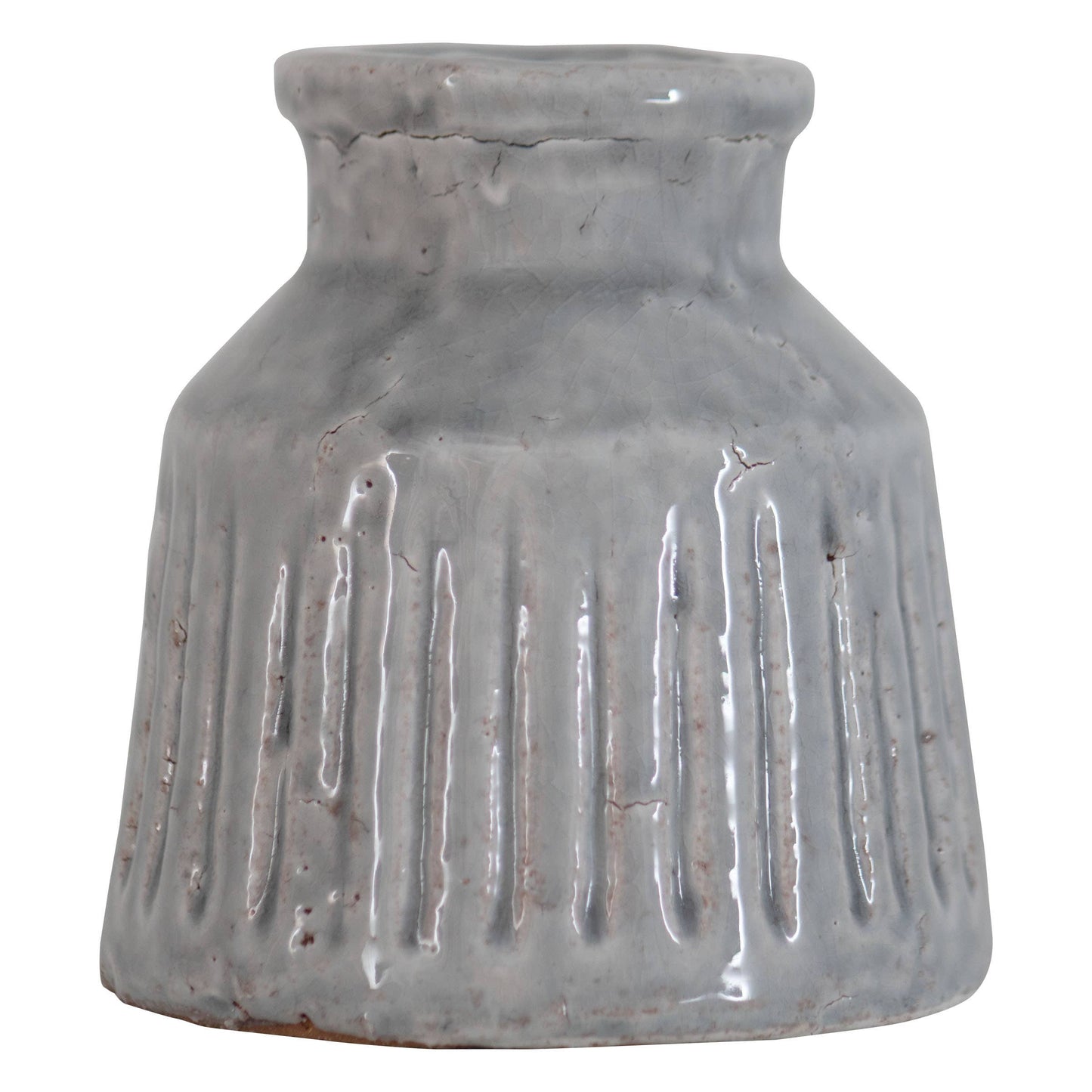 Bettina Handmade Gray Terracotta Vase with Carved Stripes