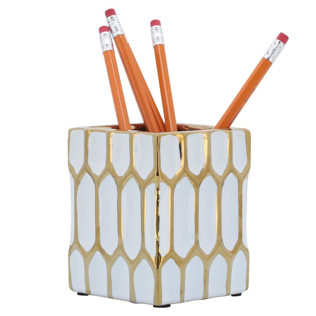 Ceramic Dynasty Design Square Pen Holder - Multi, 4 in.