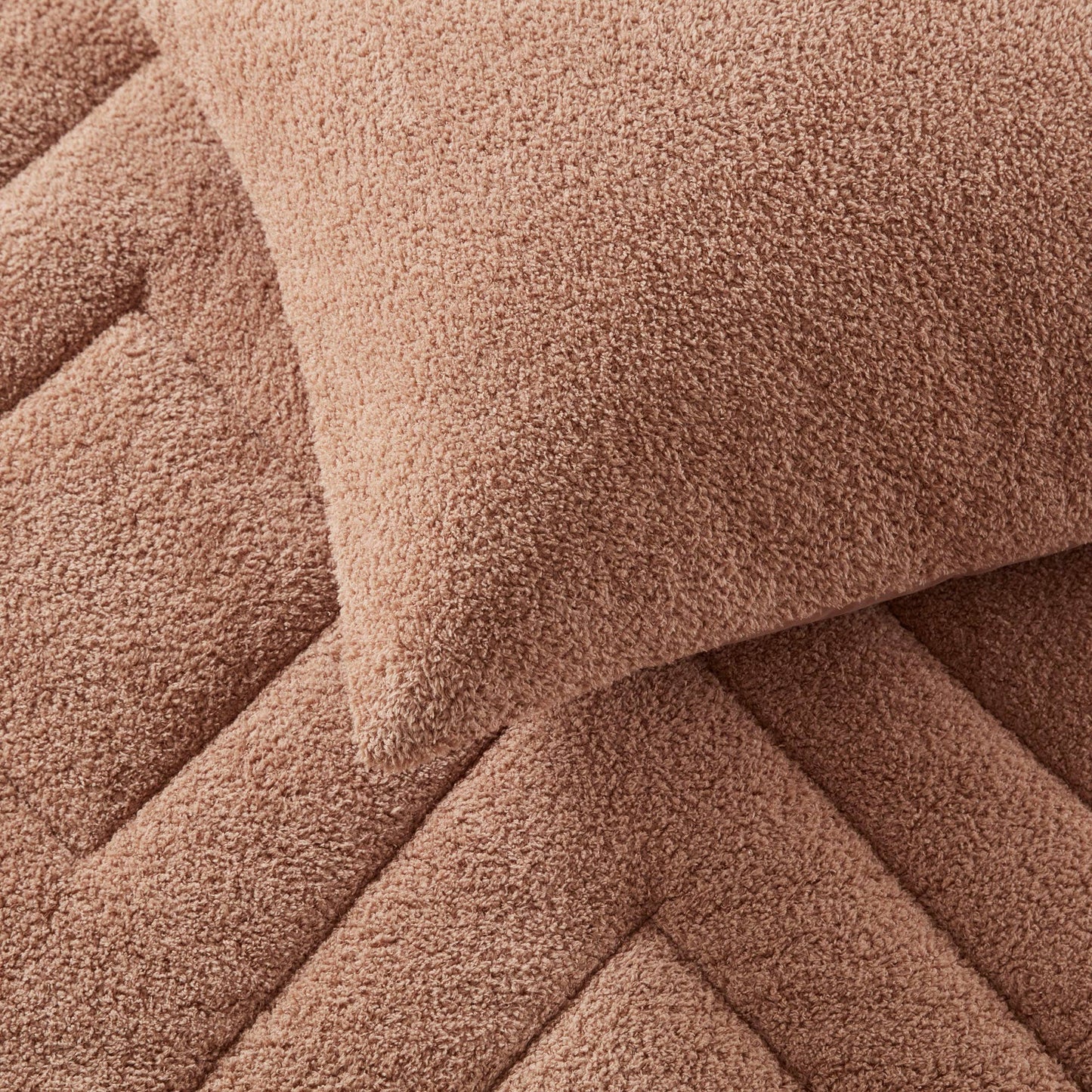 Double Diamond Quilted Fluffy Plush Comforter Set, Brown