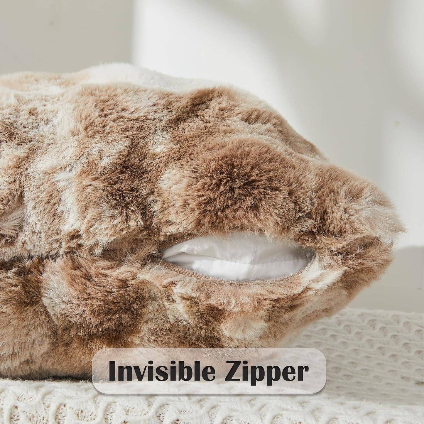 Soft Faux Rabbit Fur Throw Pillow Square 18" x 18" Decor