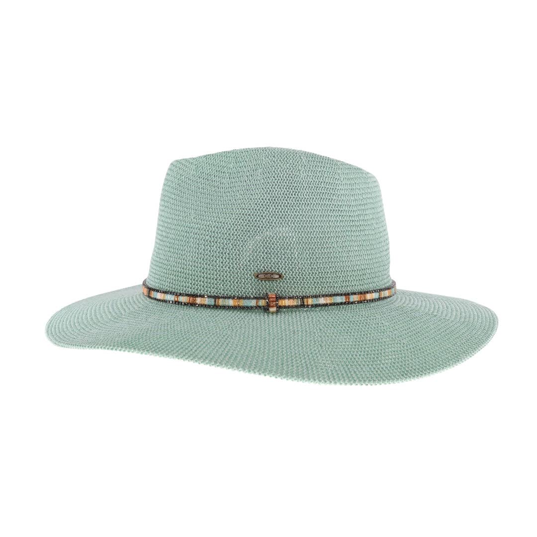 Knit Multi Thread Rhinestone Band Panama Hat KP014: Lt. Grey