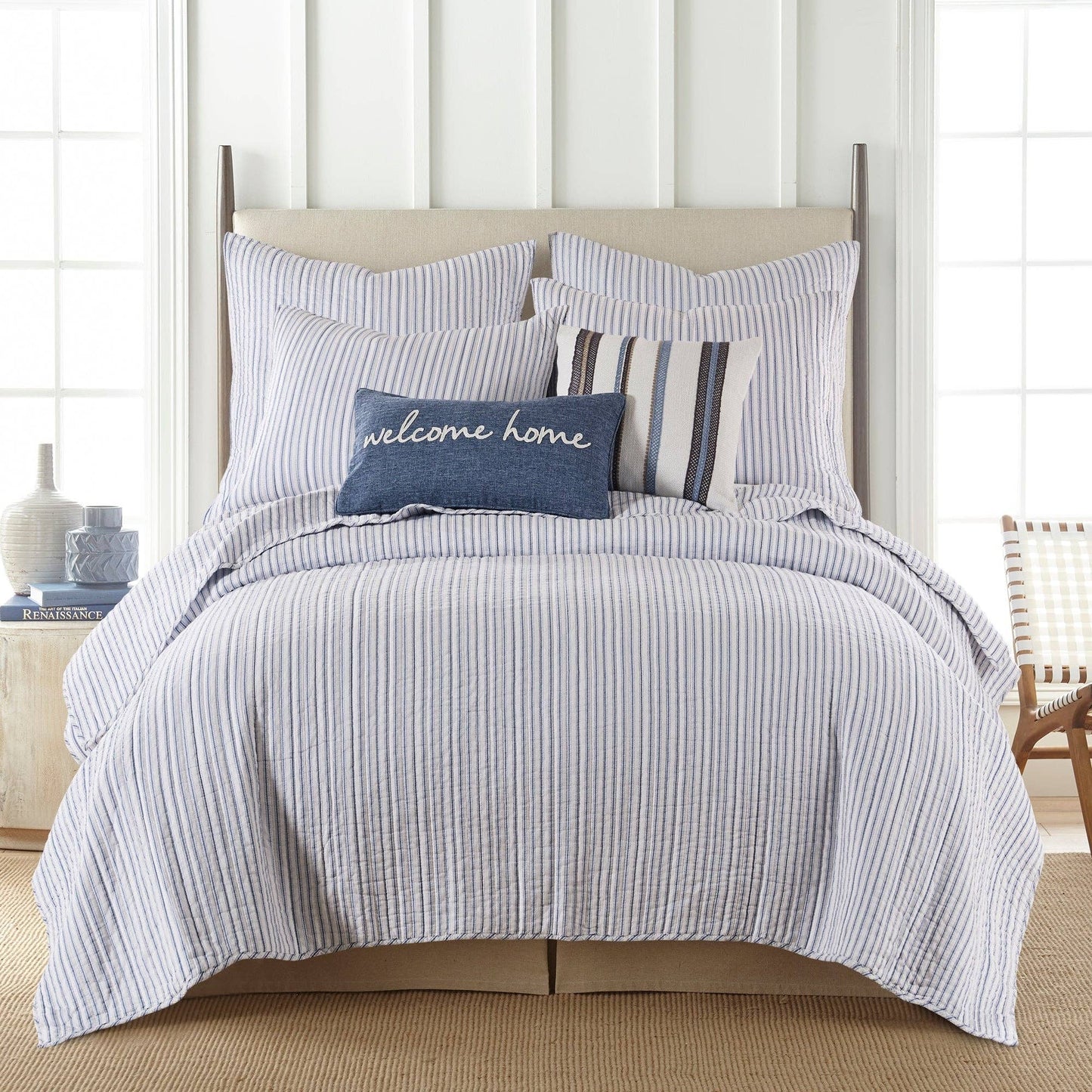 Tobago Stripe Quilt Set: Taupe / Full/Queen