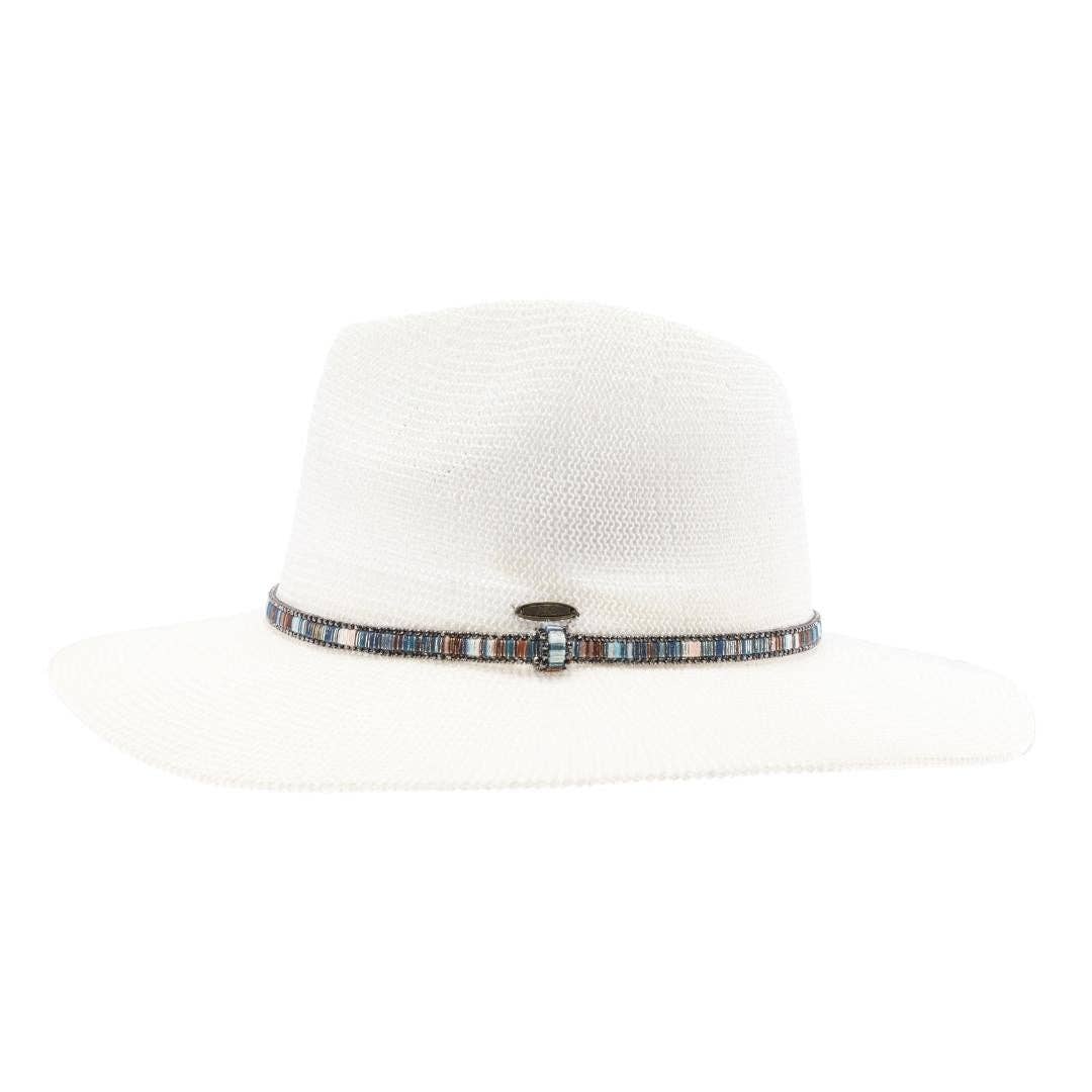 Knit Multi Thread Rhinestone Band Panama Hat KP014: Lt. Grey