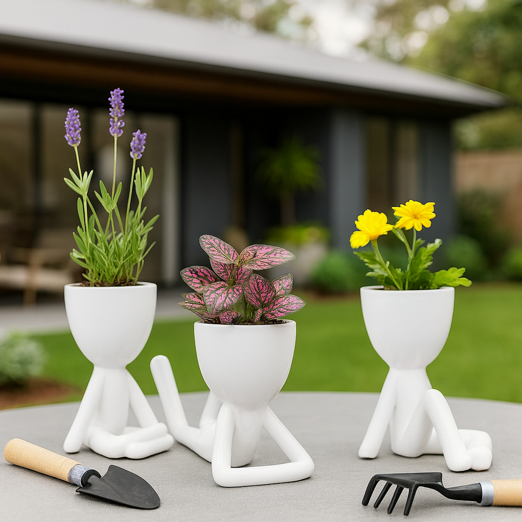 White Ceramic Sitting Human Figure, 6 in. 1pc Random