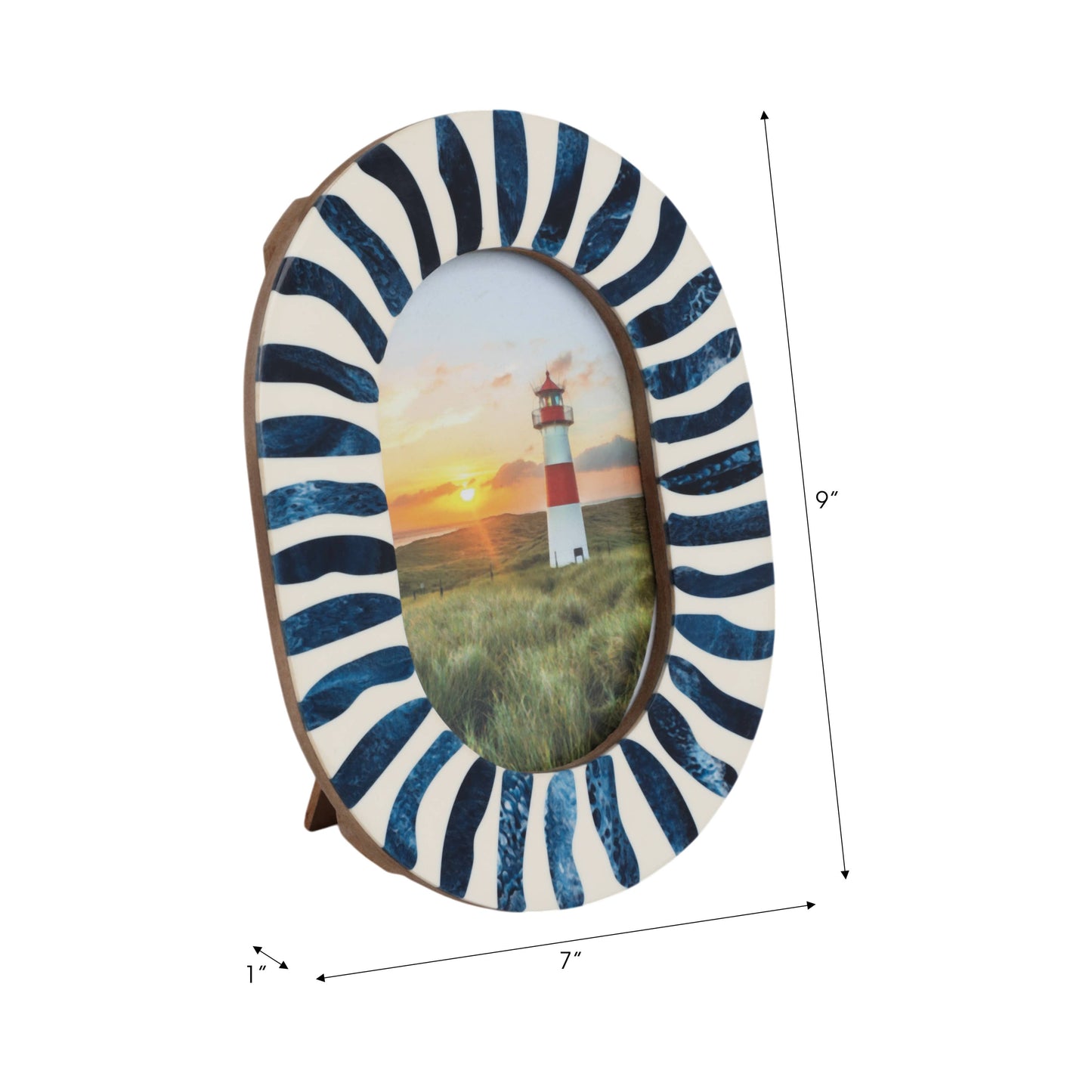 4 in. x 6 in. Blue/White Wood with Inlay Pieces Photo Frame