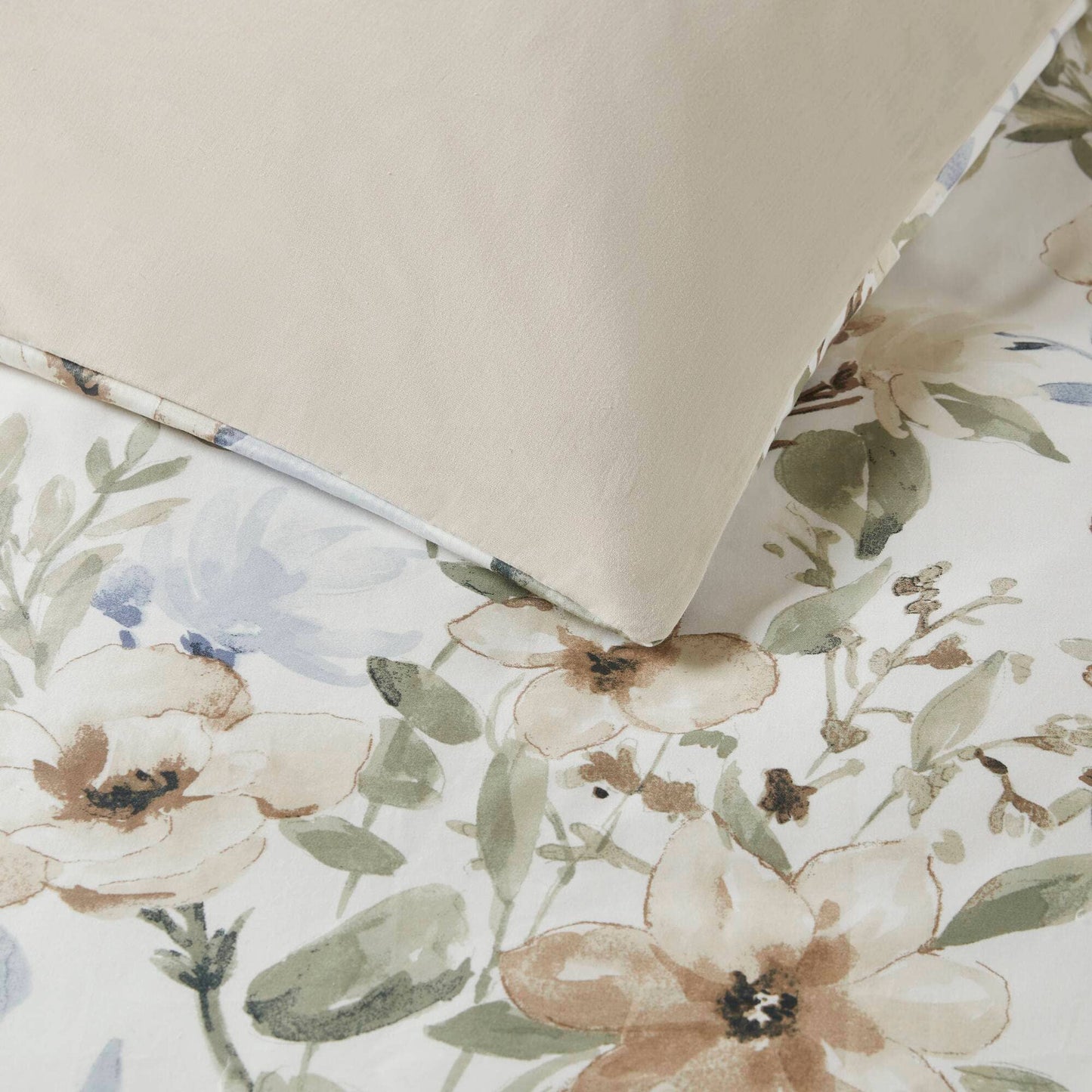 5 Piece 300TC Cotton Sateen Floral Print Duvet Set