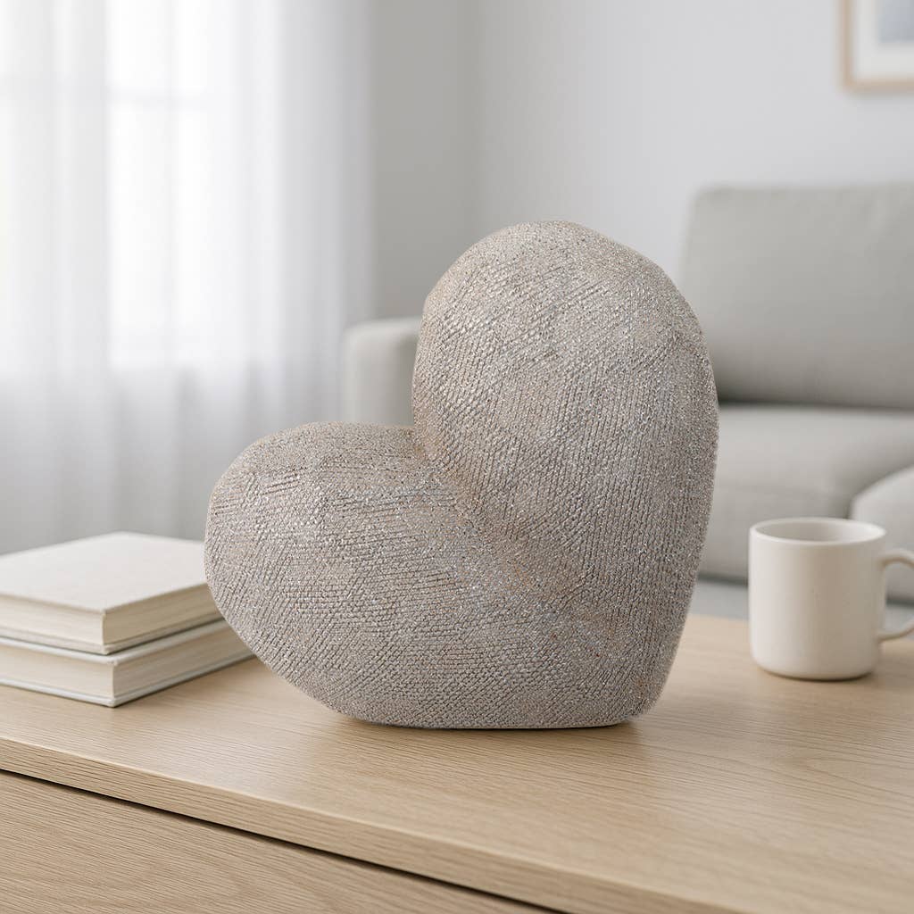 Ceramic Scratched Geometric Heart Sculpture - Gold, 8 in.