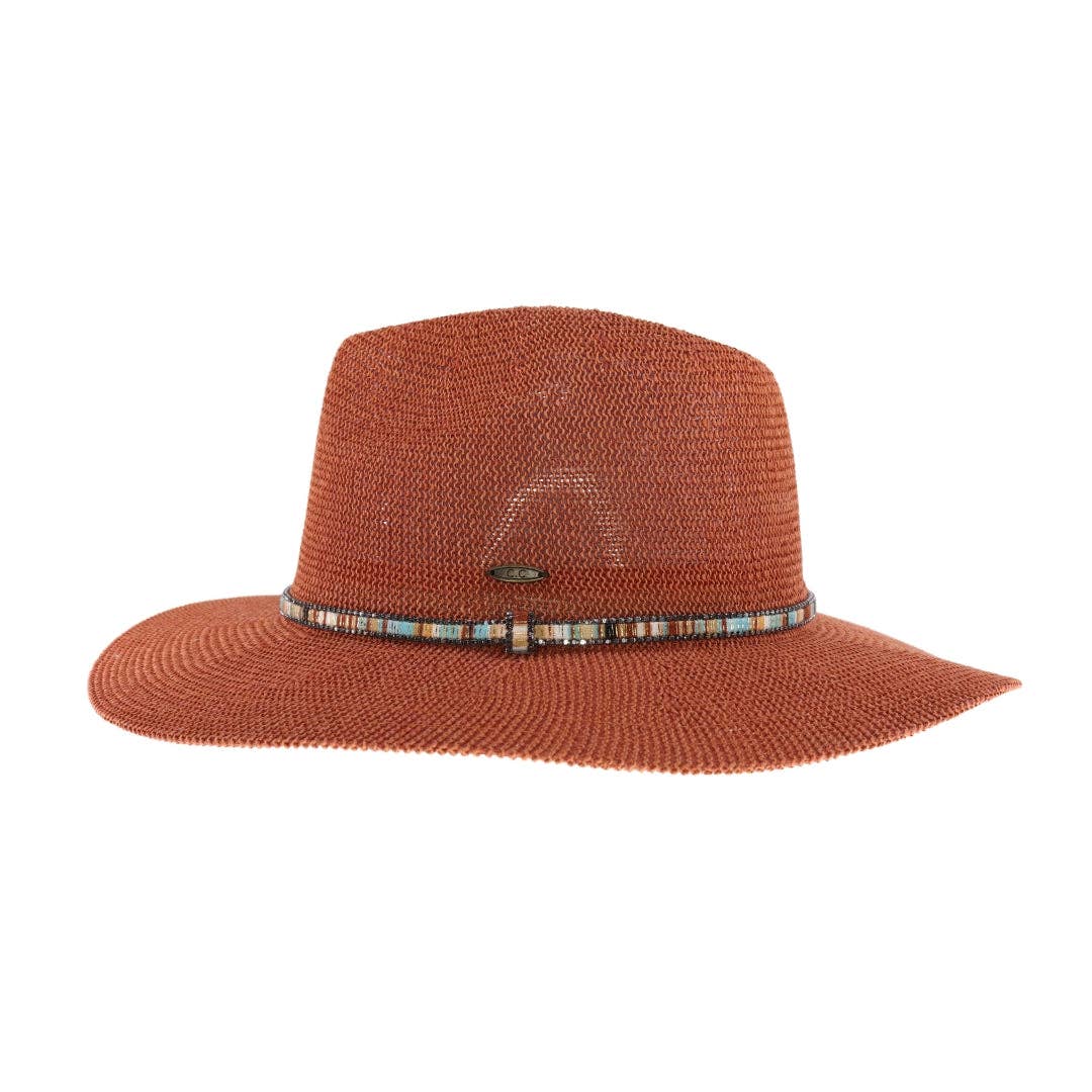 Knit Multi Thread Rhinestone Band Panama Hat KP014: Lt. Grey