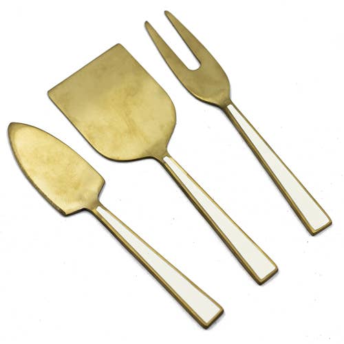 Gold Cheese Set w/ White Enamel Handles S/3