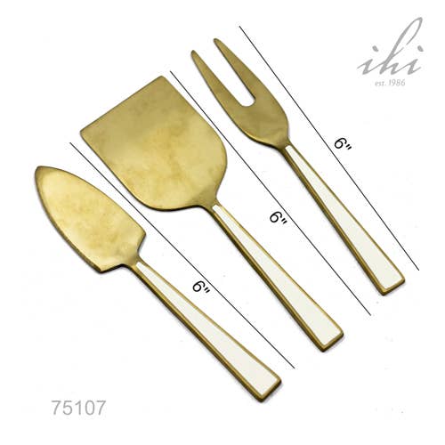 Gold Cheese Set w/ White Enamel Handles S/3