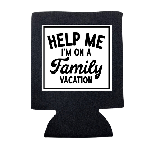 HELP ME I'M ON A FAMILY VACATION CAN COOLER: Black / Regular