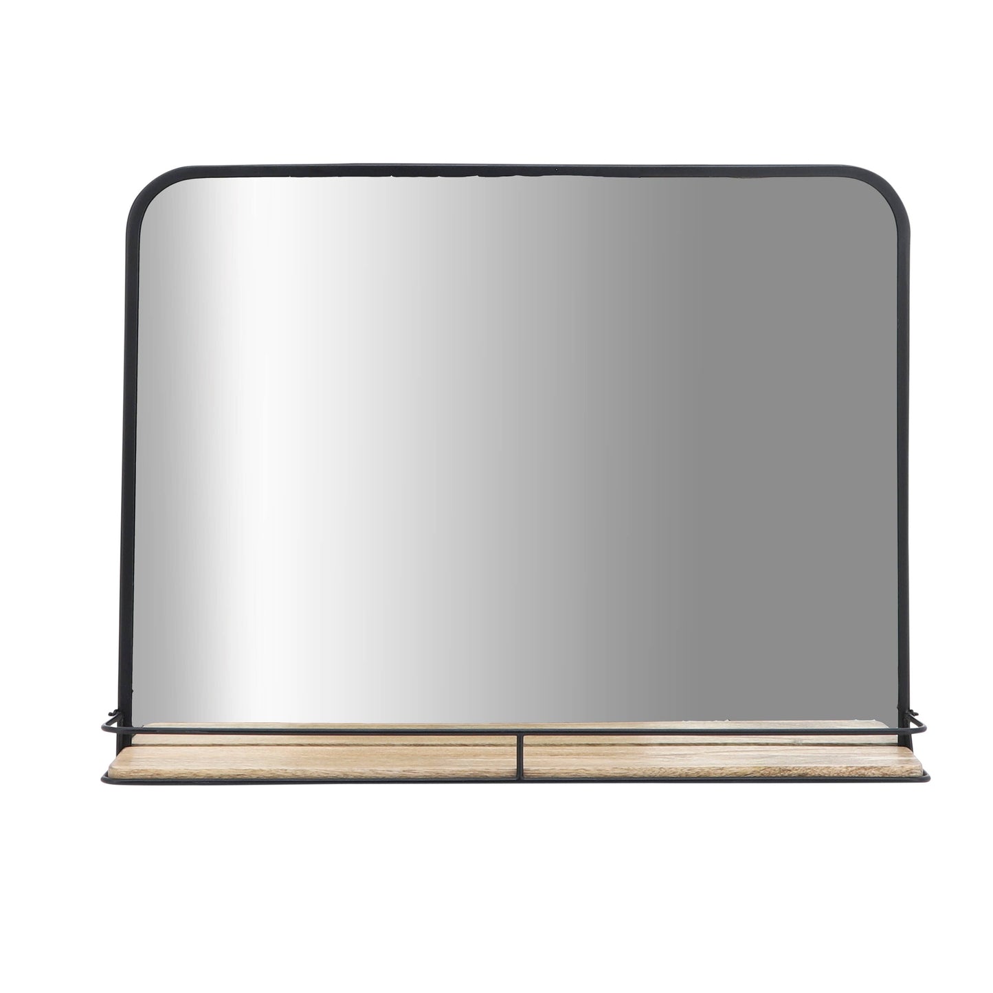 Metal Wood Wall Mirror with Folding Shelf - Black, 18 in.