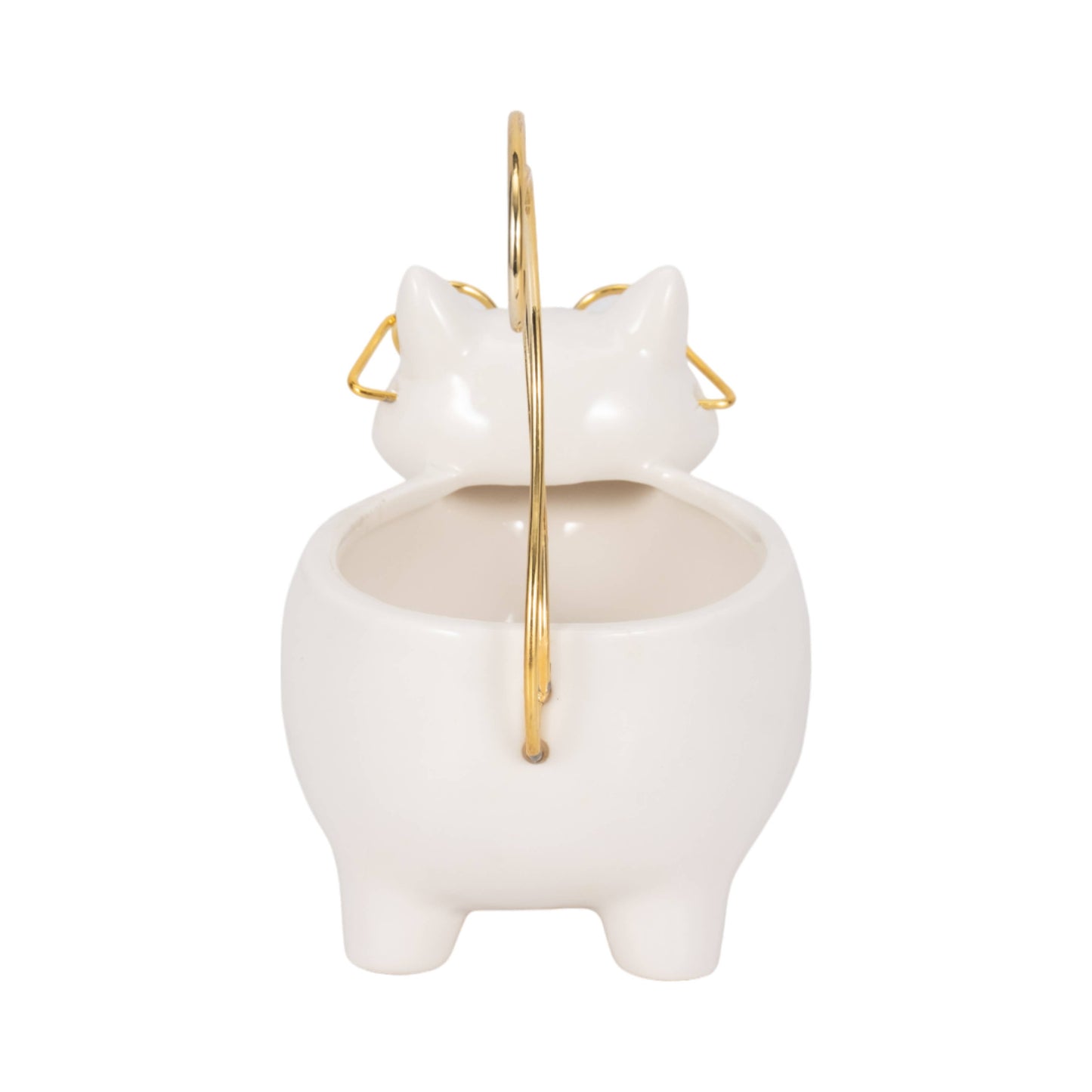 Trinket Dish - White/Gold Ceramic Boho Kitty, 7 in.