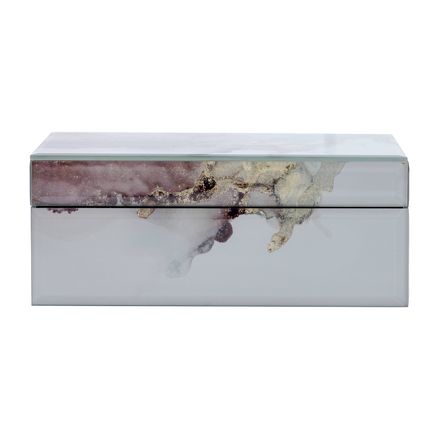Decorative Box - White/Beige/Gold Wood Abstract, 8x3 in.