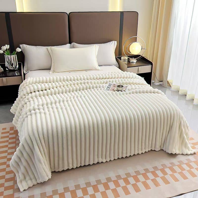 Stripe Fleece Throw – Ultra Plush Ribbed Blanket with 1.6" Wide Channel Texture
