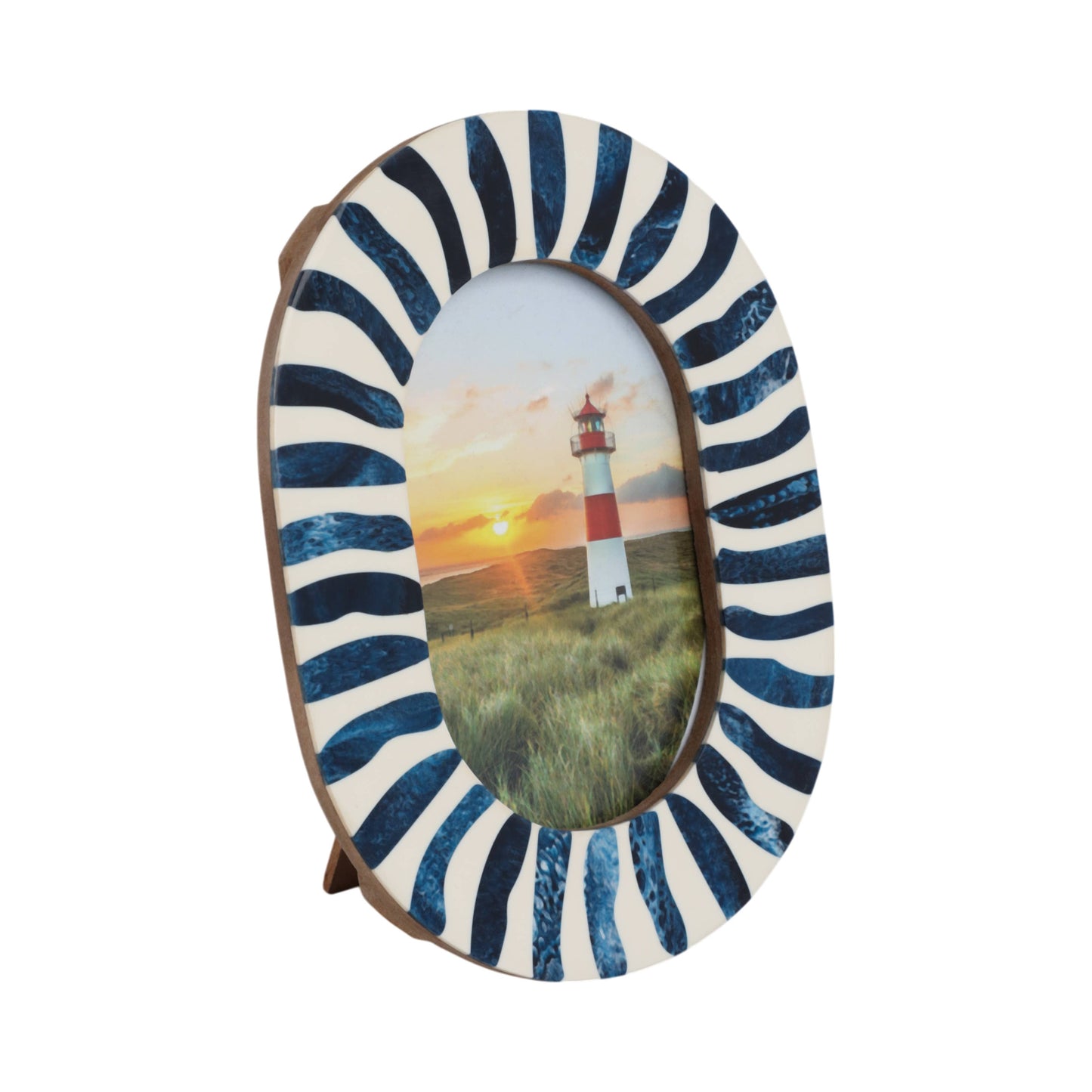 4 in. x 6 in. Blue/White Wood with Inlay Pieces Photo Frame