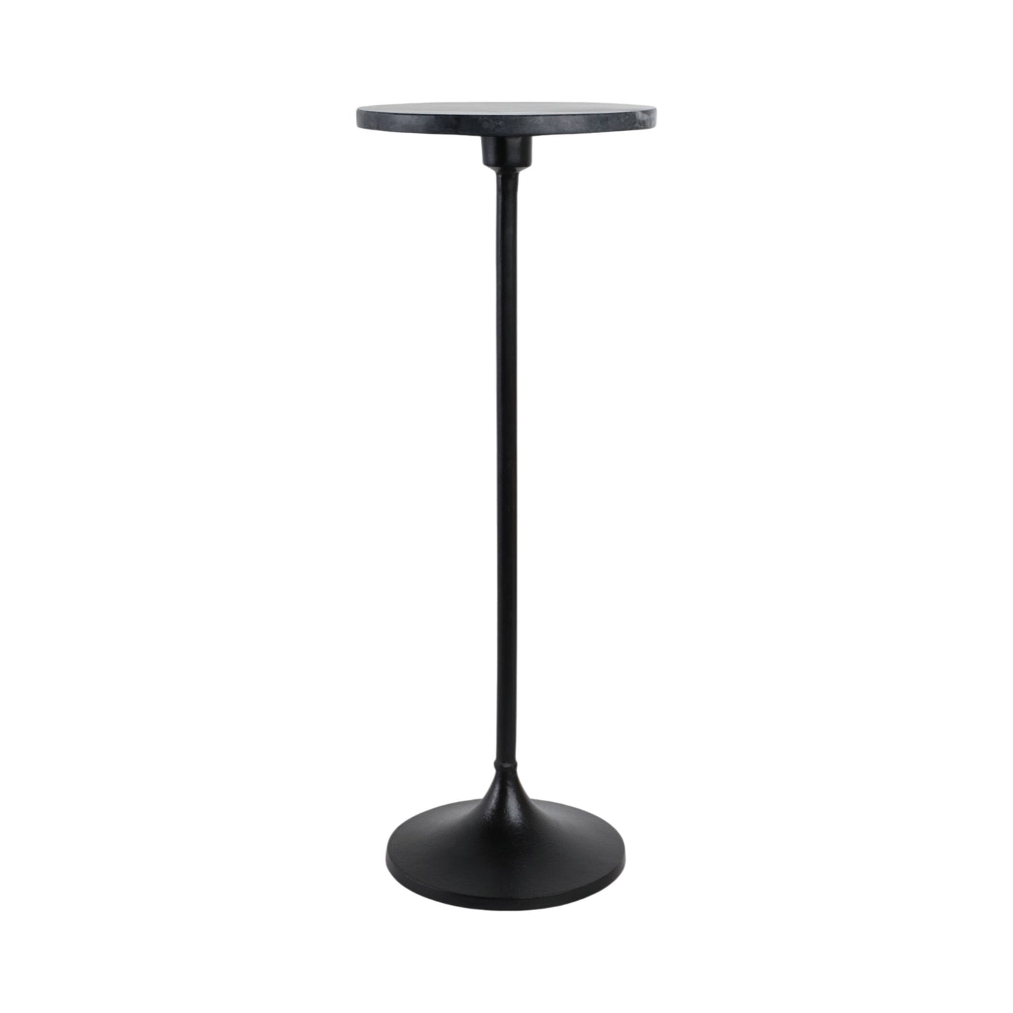 Side Table - Black Metal Pedestal Base Marble Top, 27 in.