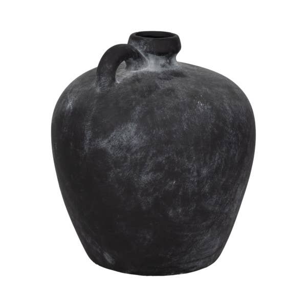 Black 10 in. Abstract Weathered Terracotta Jug with Handle