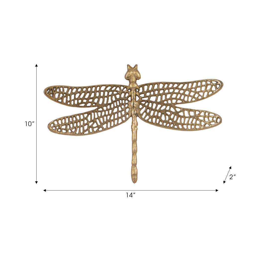 Gold 14 in. Metal Novelty Dragonfly with Cut-Out Figurine