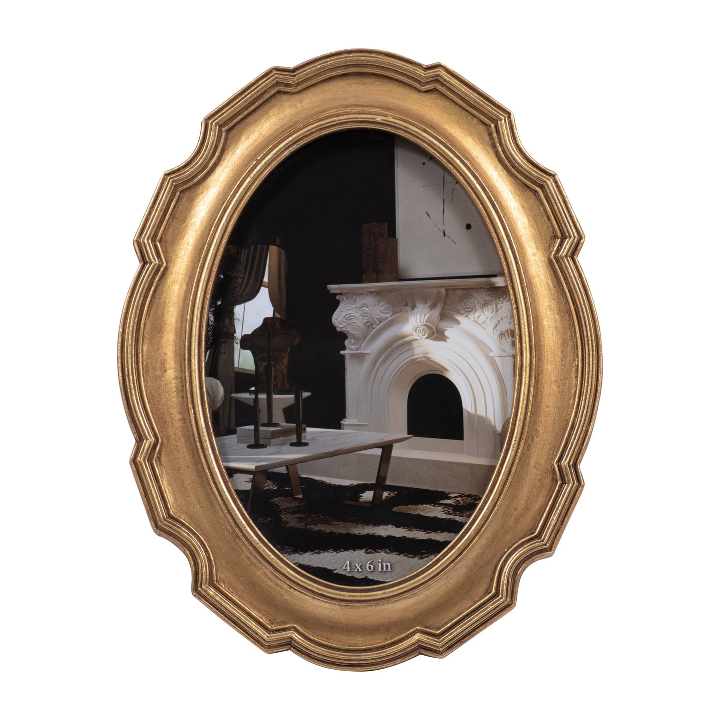 Photo Frame - Gold Polyresin Round Vintage Style, 4x6 in.
