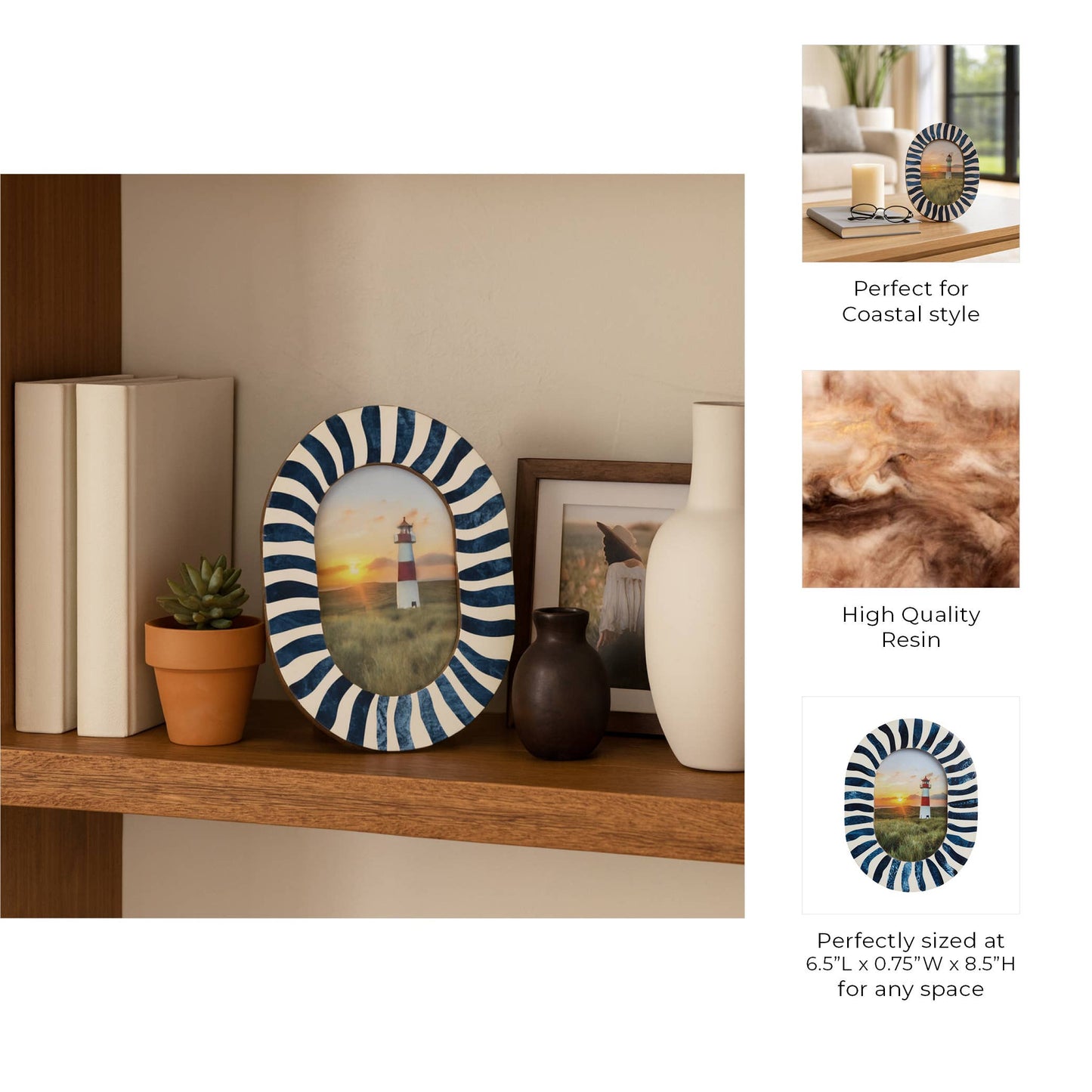 4 in. x 6 in. Blue/White Wood with Inlay Pieces Photo Frame