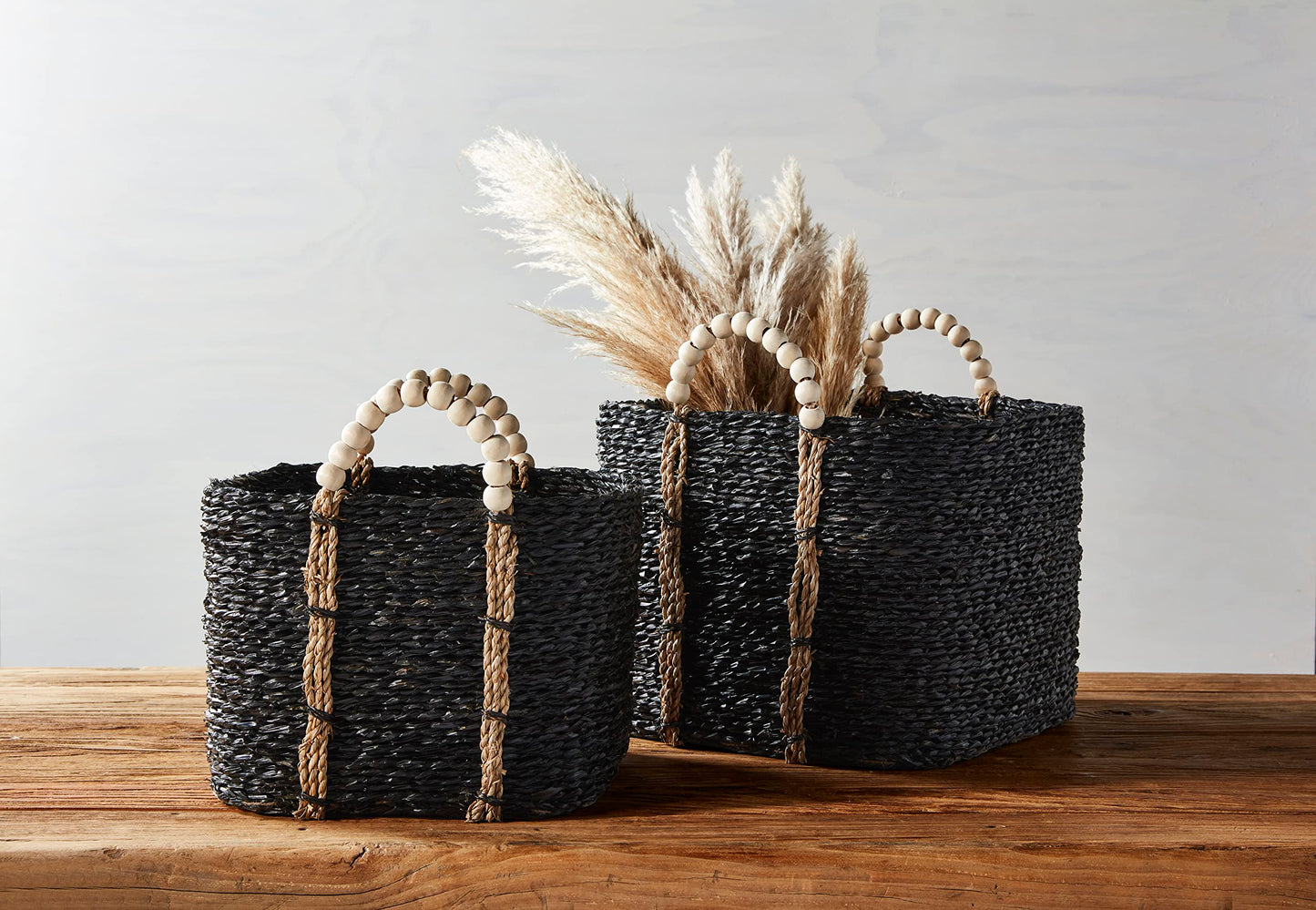 Large Bead Handle Black Basket