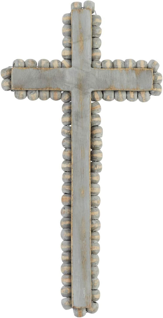 Grey Wood Beaded Cross