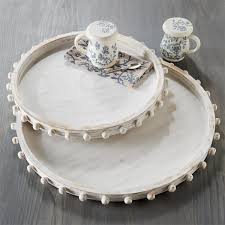 Large White Wood Beaded Tray