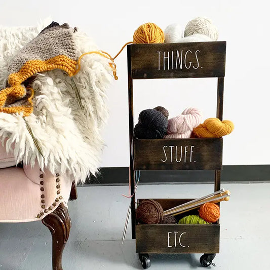 Rae Dunn 3-Tiers Wooden Storage Caddy with Wheels
