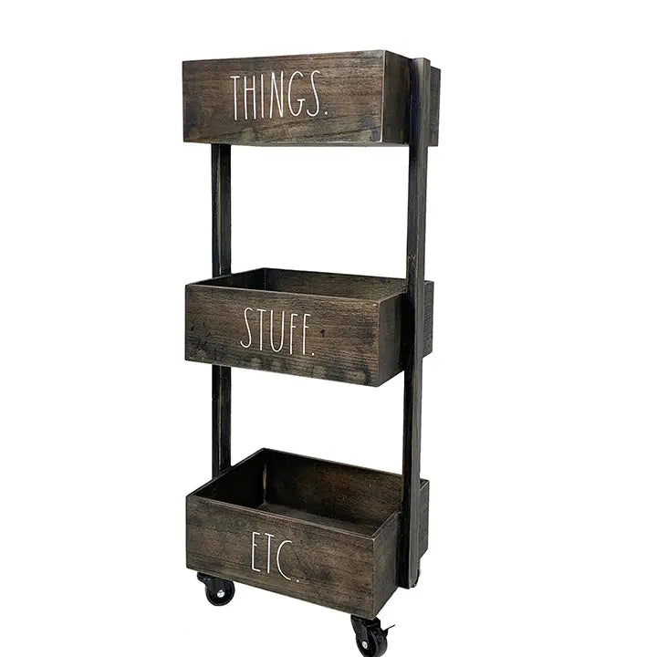 Rae Dunn 3-Tiers Wooden Storage Caddy with Wheels