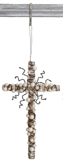 Wire Cross with Beads Ornament