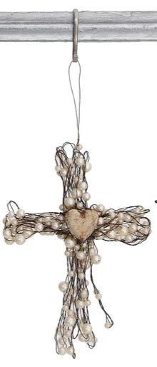 Wire Cross with Beads Ornament