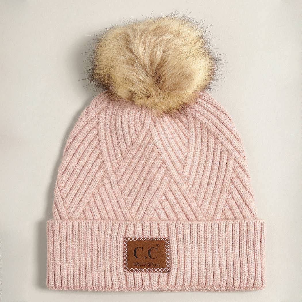 Heather Cuff Beanie with Pom-Pom: ONE SIZE / WARM GREY MIX