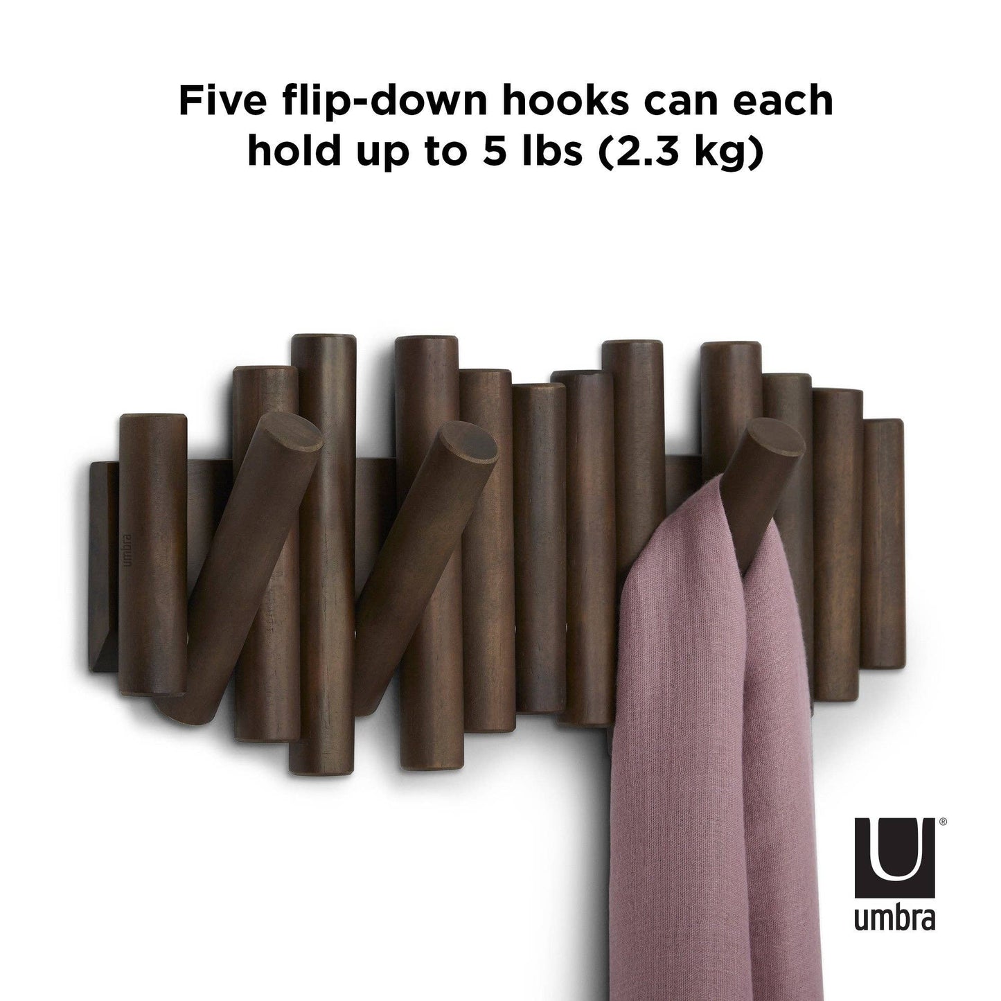 Picket Wall-Mounted Coat Rack Rail Hook: Black