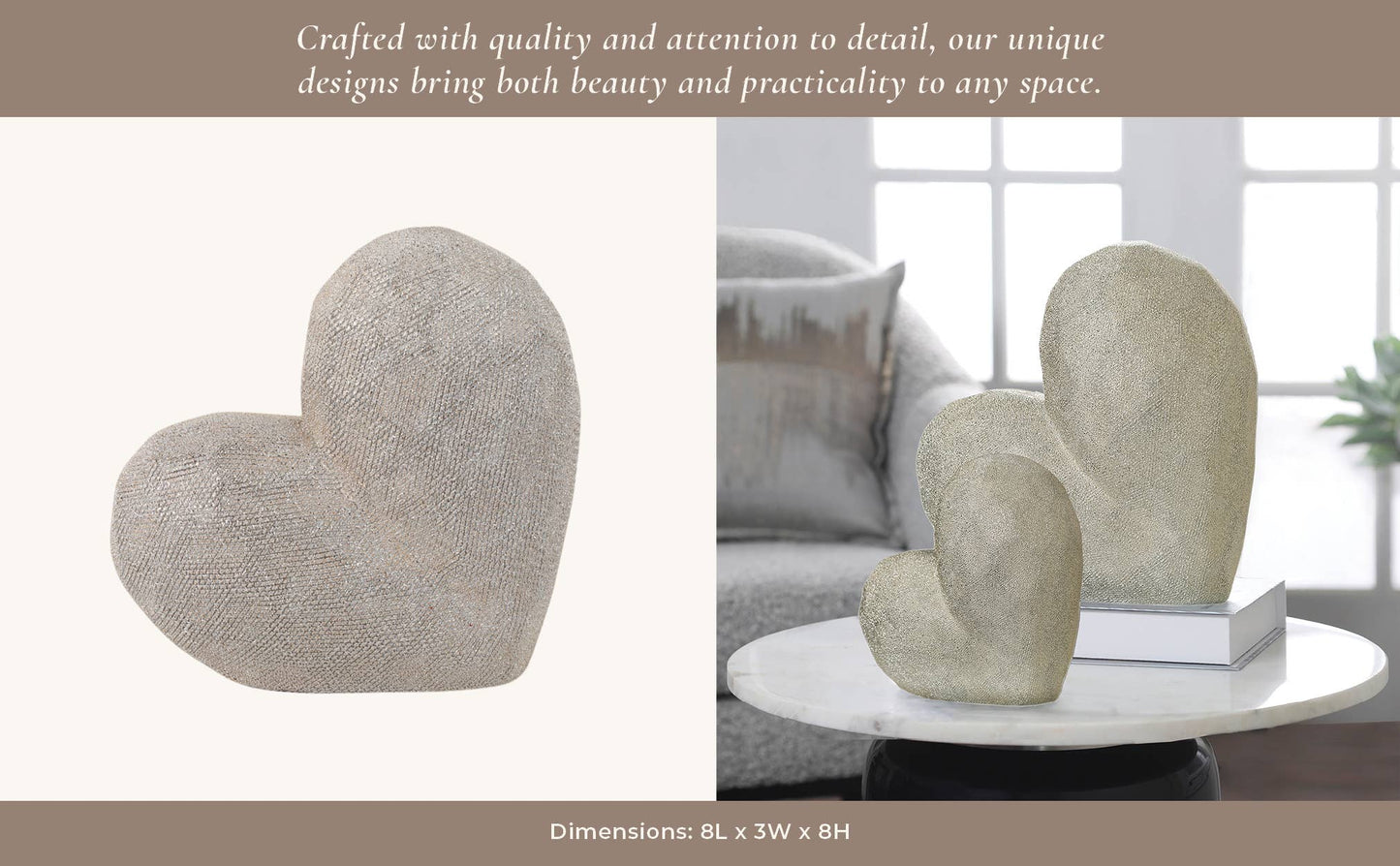 Ceramic Scratched Geometric Heart Sculpture - Gold, 8 in.