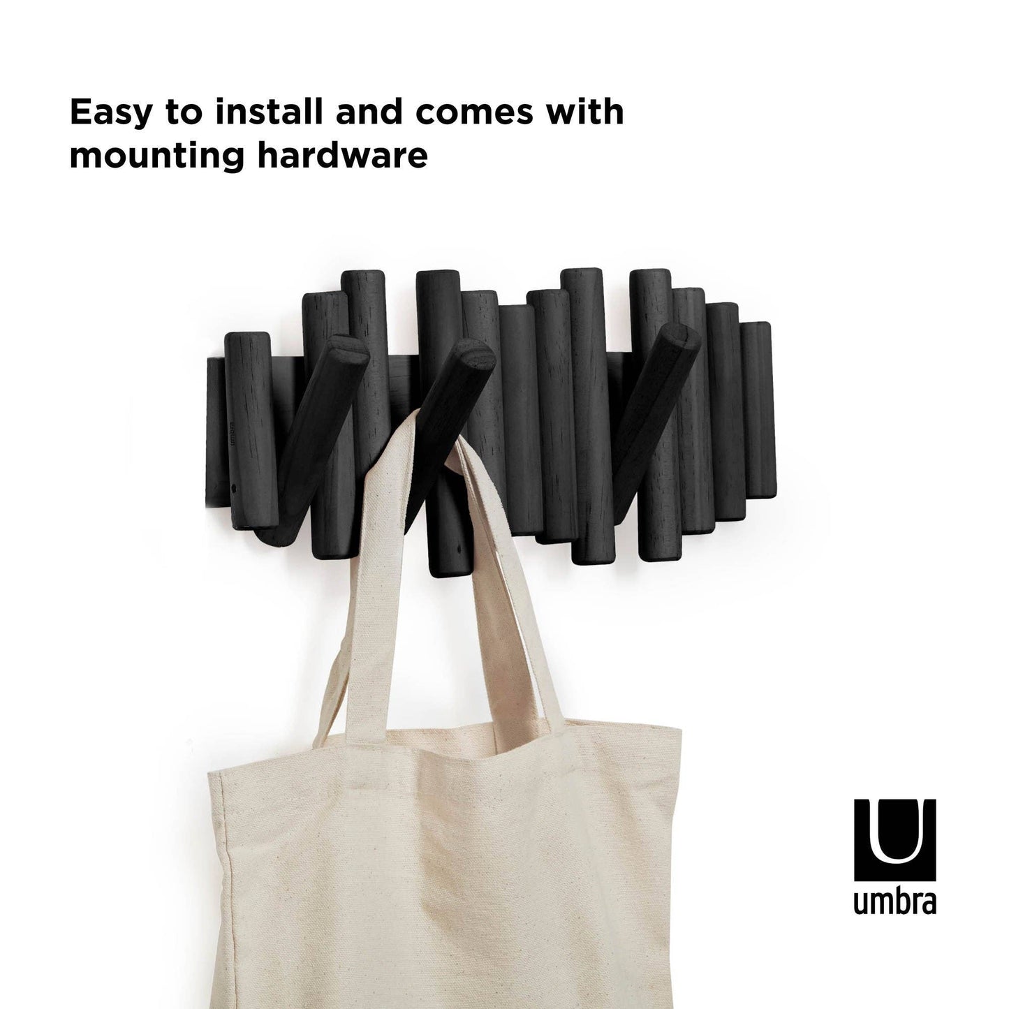 Picket Wall-Mounted Coat Rack Rail Hook: Black