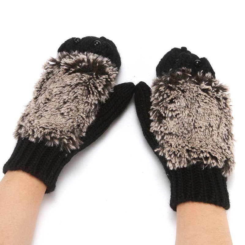 Hedgehog Cartoon Fingerless Gloves