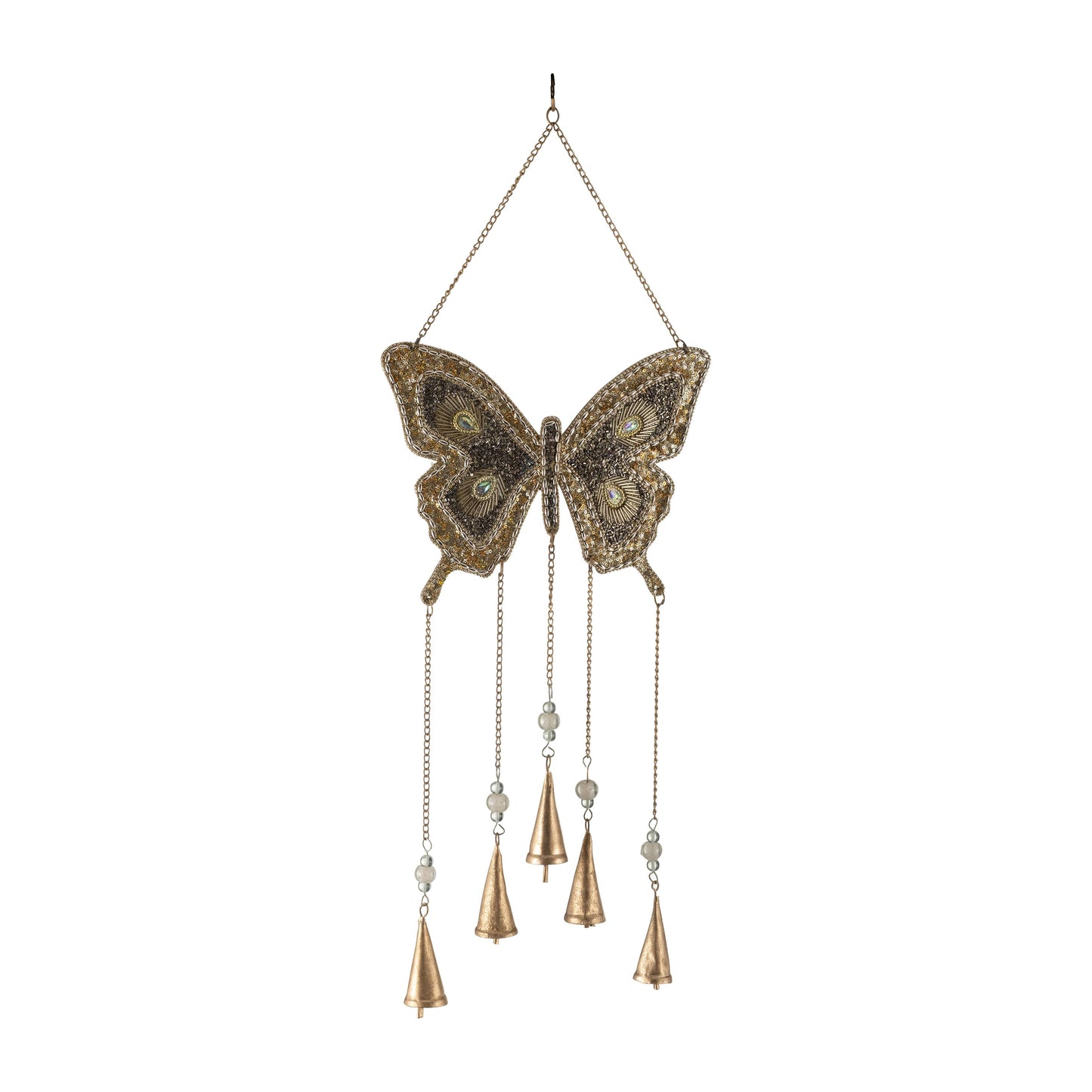 Wind Chime - Gold Metal Beads Mosaic Butterfly, 24 in.