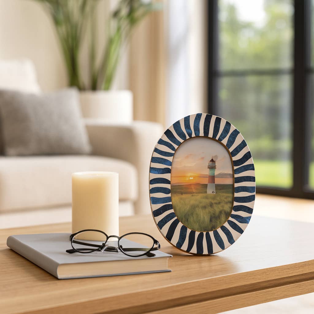 4 in. x 6 in. Blue/White Wood with Inlay Pieces Photo Frame
