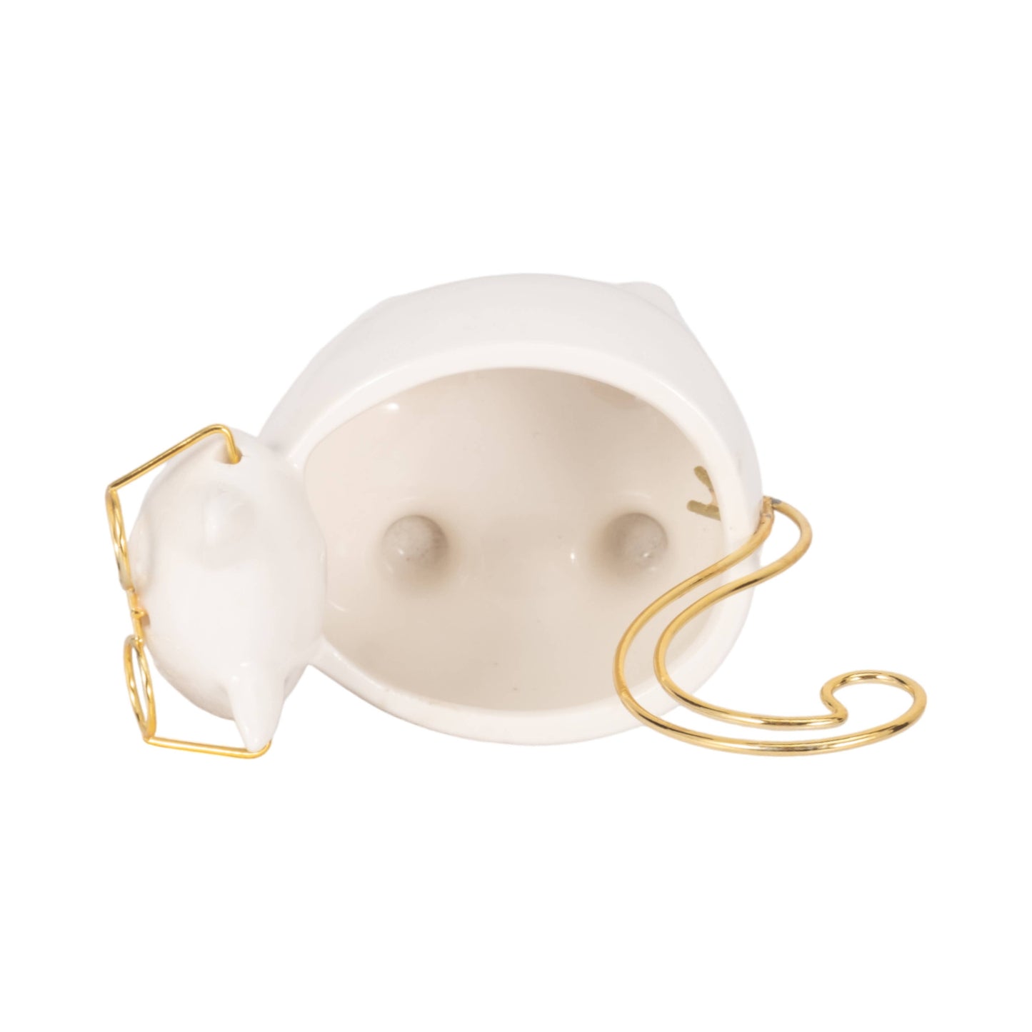 Trinket Dish - White/Gold Ceramic Boho Kitty, 7 in.