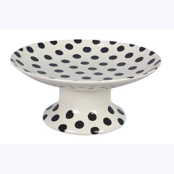 Stoneware Black & White Polka Dot Pedestal Plate