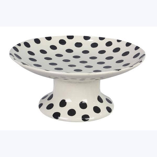 Stoneware Black & White Polka Dot Pedestal Plate